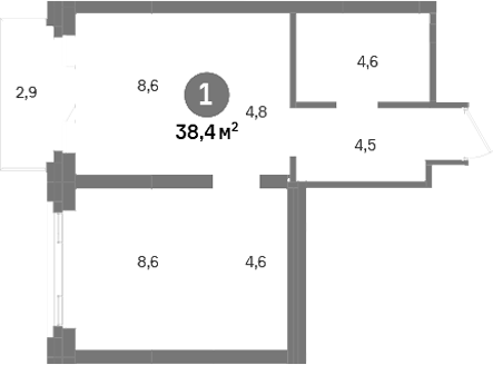 Планировка 2Е-к.кв, 38,4 м² в ЖК Городские легенды
